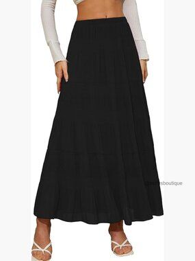 Chiffon Flowy Maxi Skirt Elastic Waist A-Line Summer Pleated Long Skirt